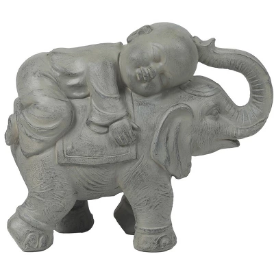 LuxenHome 14.5" Gray MgO Buddha Monk And Elephant Garden Statue 4 LuxenHome 14.5" Gray MgO Buddha Monk And Elephant Garden Statue - Image 2
