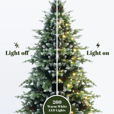 LuxenHome 6Ft Pre-Lit Green Full Artificial Christmas Tree With Red Berries And Metal Stand 6 LuxenHome 6Ft Pre-Lit Green Full Artificial Christmas Tree With Red Berries And Metal Stand - Image 4