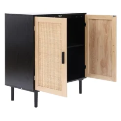 LuxenHome Black And Brown Wood 2-Door Storage Cabinet. -Garden GUEST b2bd1793 f414 42fe ae7a d7f828b77a9c