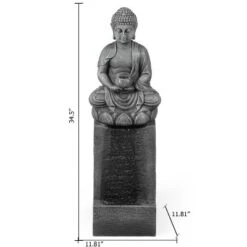 LuxenHome Gray Resin Meditating Buddha On Column Outdoor Fountain With LED Light -Garden GUEST b36db453 9fbe 4b49 ae65 5e096e5730ee