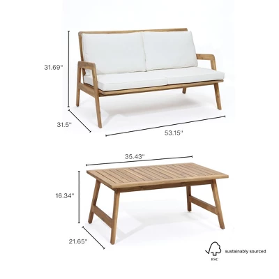 LuxenHome Outdoor Acacia Wood Coffee Table And Loveseat With Cushions 9 LuxenHome Outdoor Acacia Wood Coffee Table And Loveseat With Cushions - Image 7