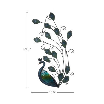 LuxenHome Blue And Green Peacock Metal And Glass Wall Decor, Indoor And Outdoor Decor.. 7 LuxenHome Blue And Green Peacock Metal And Glass Wall Decor, Indoor And Outdoor Decor.. - Image 5