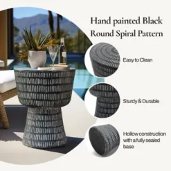 LuxenHome Outdoor Side Table, 15" Black Round Spiral Pattern End Table, Accent Side Table For Outdoor And Indoor,Coffee Tables For Patio -Garden GUEST b431fd7f 0ffb 4ff3 b831 438db3919066