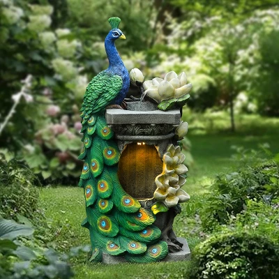 LuxenHome Resin Blue And Green Peacock Outdoor Fountain Garden Fountain With LED Light 10 LuxenHome Resin Blue And Green Peacock Outdoor Fountain Garden Fountain With LED Light - Image 8
