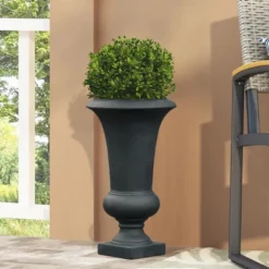 LuxenHome 22.75" H Slim MgO Urn Planter Black -Garden GUEST b5db07b6 26d2 4645 b51d 6bae2a740105