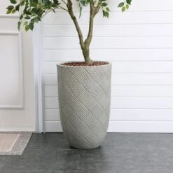 LuxenHome Gray Glen Pattern MgO Round Planter, Indoor And Outdoor