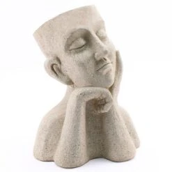 LuxenHome Speckled Beige MgO Thoughtful Bust Head Planter -Garden GUEST b685e660 41ab 4012 8db5 bc2579350b4d