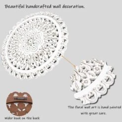 LuxenHome White Wood Flower 23.86" Round Wall Decor Home Decor Interior Design -Garden GUEST b6c9f832 9e86 405b ba71 db32716fd719