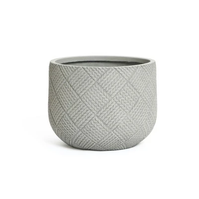 LuxenHome Gray Glen Pattern MgO Round Planter, Indoor And Outdoor 11 LuxenHome Gray Glen Pattern MgO Round Planter, Indoor And Outdoor - Image 9