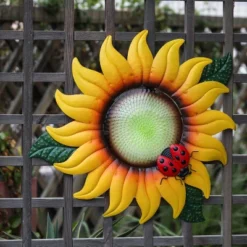 LuxenHome Sunflower Metal And Glass Outdoor Wall Decor -Garden GUEST b858b22b 5f1a 4d63 ad3f b783538268e6