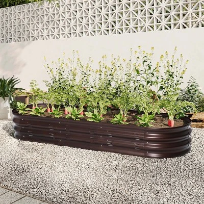 LuxenHome 5.5-Ft Oval Brown Metal Raised Garden Bed Planter 16 LuxenHome 5.5-Ft Oval Brown Metal Raised Garden Bed Planter - Image 14