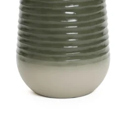 LuxenHome Decorative Resin Planter – Emerald Ribbed Top And Ivory Base With Drainage Hole -Garden GUEST bb170cd3 996b 4e25 9af5 342463836ccd