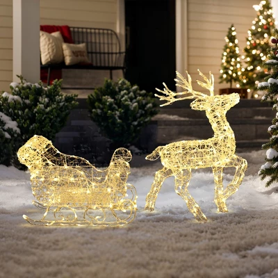 LuxenHome 2-Piece Lighted Reindeer And Sleigh Christmas Yard Decoration, Outdoor Holiday Set With Timer White 4 LuxenHome 2-Piece Lighted Reindeer And Sleigh Christmas Yard Decoration, Outdoor Holiday Set With Timer White - Image 2