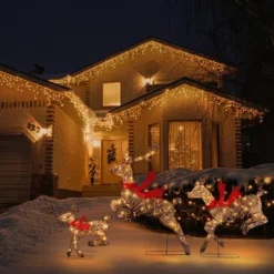 LuxenHome 3-Piece Natural And Plastic Rattan Running Reindeer Holiday Decoration Set With Lights Brown -Garden GUEST bc7edcf0 e0d5 4bf3 8ed2 711009e332aa