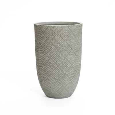 LuxenHome Gray Glen Pattern MgO Round Planter, Indoor And Outdoor 10 LuxenHome Gray Glen Pattern MgO Round Planter, Indoor And Outdoor - Image 8