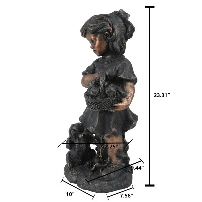 LuxenHome 23.31" Bronze MgO Girl Holding Basket Of Kittens With Puppy Garden Statue 4 LuxenHome 23.31" Bronze MgO Girl Holding Basket Of Kittens With Puppy Garden Statue - Image 2