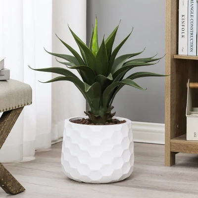 LuxenHome White MgO Geometric Design 12.2-inch Round Indoor Outdoor Planter 5 LuxenHome White MgO Geometric Design 12.2-inch Round Indoor Outdoor Planter - Image 3