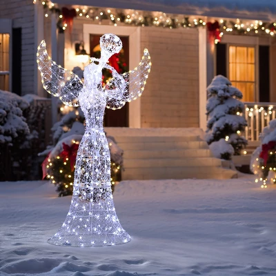 LuxenHome 5Ft Angel Playing Trumpet Outdoor Holiday Decoration With Lights White 7 LuxenHome 5Ft Angel Playing Trumpet Outdoor Holiday Decoration With Lights White - Image 5