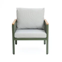 LuxenHome Outdoor Aluminum With Wood-Style Plastic Armchairs With Cushions, Set Of 2 -Garden GUEST be766dc7 8fe8 4889 ae79 e8bb932070b6