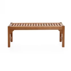 LuxenHome Natural Solid Wood 47.2-Inch Long Rectangle Sloping Seat Outdoor Bench -Garden GUEST bf755dd6 6fc3 4581 a1bb f1b37e5ccd93