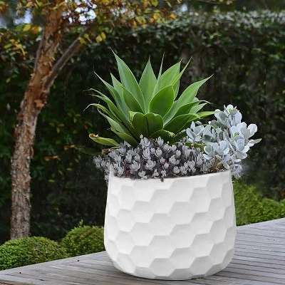 LuxenHome White MgO Geometric Design 12.2-inch Round Indoor Outdoor Planter 3 LuxenHome White MgO Geometric Design 12.2-inch Round Indoor Outdoor Planter