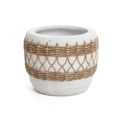 LuxenHome Boho MgO Planter – White Round Pot With Brown Accents & Drainage Hole -Garden GUEST c0d5a42d f6ff 4706 a9f3 4c83051c0767