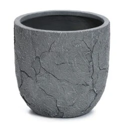 LuxenHome Crackle Gray MgO 14.6" Round Flower Pot Planter -Garden GUEST c1c41b91 168d 459b 9bbb f02e5d1509cd