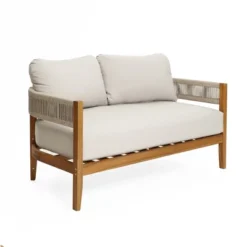 LuxenHome Outdoor Acacia Wood With Rope Sides 4-Person Club Patio Set With Coffee Table -Garden GUEST c1c8252b 19f9 4909 bc5f b1ddd5ec5027