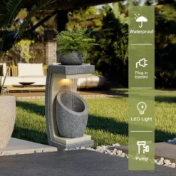 LuxenHome 32" H Resin Bowl Sculpture Outdoor And Indoor Resin Cascading Water Fountains Indoor With LED Lights Garden Decor Waterfall Gray 18 LuxenHome 32" H Resin Bowl Sculpture Outdoor And Indoor Resin Cascading Water Fountains Indoor With LED Lights Garden Decor Waterfall Gray -Garden GUEST c23a26ee 59bc 484d bdc5 becf64e9df64