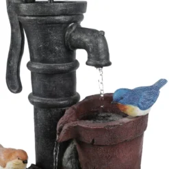 LuxenHome Resin Farmhouse Barrel And Water Pump Outdoor Fountain -Garden GUEST c2524972 1348 4f4d a93b ef3d3af4445b