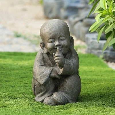 LuxenHome 15" Weathered Brown MgO Quiet Little Buddha Monk Garden Statue 3 LuxenHome 15" Weathered Brown MgO Quiet Little Buddha Monk Garden Statue