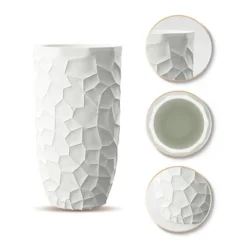 LuxenHome White MgO Geometric Pattern 22" Tall Round Planter -Garden GUEST c2e8d59a 6b45 4a32 a524 cc10fb1498b7