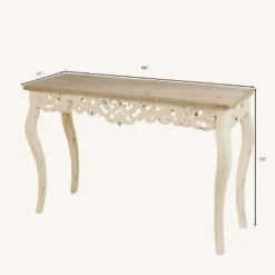 LuxenHome Victorian Off White And Natural Wood Console And Entry Table -Garden GUEST c36d1e57 3e7a 4767 86dc c8c7b85d01f9