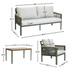 LuxenHome 4-Piece Outdoor Aluminum With Wood-Style Plastic Patio Set With Cushions -Garden GUEST c3e50f9e 9b9b 4c83 88c5 8c91dde77642