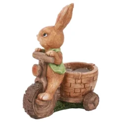 LuxenHome Brown Bunny On A Bicycle MgO Planter -Garden GUEST c4864279 dce7 4c02 8b9d 3e0f06bfacf7