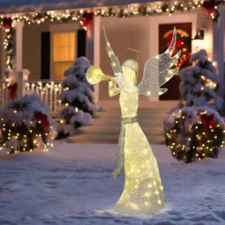 LuxenHome 5Ft Angel Playing Gold Trumpet Outdoor Holiday Decoration With Lights White, Sliver, Gold -Garden GUEST c61aab11 515f 4be5 8c54 a27c57c43886