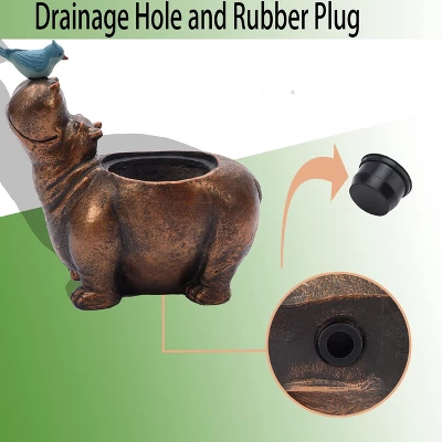 LuxenHome Brown Hippo And Blue Bird MgO Flower Pot Planter 6 LuxenHome Brown Hippo And Blue Bird MgO Flower Pot Planter - Image 4