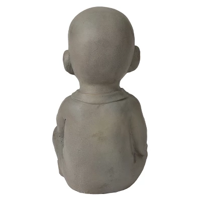 LuxenHome 12.01" Gray MgO Meditating Buddha Monk With Bowl And Beads Garden Statue 7 LuxenHome 12.01" Gray MgO Meditating Buddha Monk With Bowl And Beads Garden Statue - Image 5