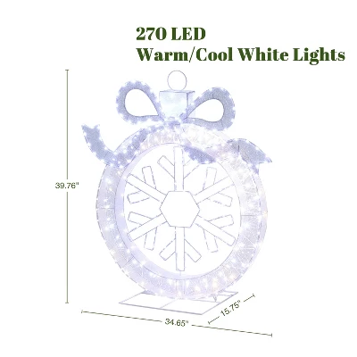 LuxenHome 3Ft Lighted Ornament & Snowflake Wreath, Silver & White Outdoor Christmas Decoration 3 LuxenHome 3Ft Lighted Ornament & Snowflake Wreath, Silver & White Outdoor Christmas Decoration