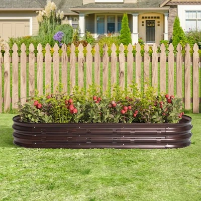 LuxenHome 5.5-Ft Oval Brown Metal Raised Garden Bed Planter 3 LuxenHome 5.5-Ft Oval Brown Metal Raised Garden Bed Planter
