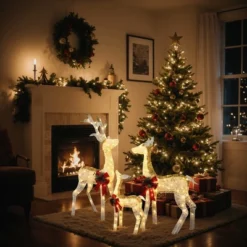 LuxenHome Lighted White & Gold Glitter Deer Family Set, Indoor/Outdoor Christmas Decoration White, Gold, Red, Green 16 LuxenHome Lighted White & Gold Glitter Deer Family Set, Indoor/Outdoor Christmas Decoration White, Gold, Red, Green -Garden GUEST c78f33ba f1b1 4348 95f8 bdb9aae6dab7