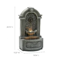 LuxenHome 29.7" H Gray Resin Elegant Wall Freestanding Outdoor Water Fountain With Lights -Garden GUEST c7c8d000 276b 4a12 a6b4 4c8f6fa31caf