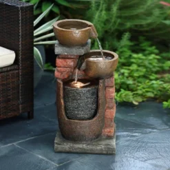 LuxenHome 23" H Bowls And Bricks Resin Outdoor Fountain With Lights Brown 17 LuxenHome 23" H Bowls And Bricks Resin Outdoor Fountain With Lights Brown -Garden GUEST c87c9759 c3bd 48f9 8477 b9c2b2203a7d