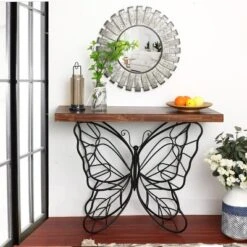 LuxenHome Wood Top Metal Butterfly Accent Console And Entry Table -Garden GUEST c9457c5c 2410 4059 99f2 f936a8e50e0d