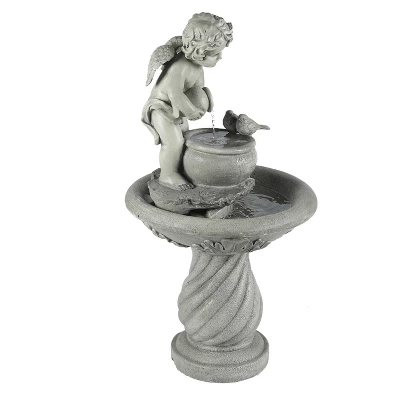 LuxenHome Gray Resin Cherub Birdbath Outdoor Fountain 5 LuxenHome Gray Resin Cherub Birdbath Outdoor Fountain - Image 3