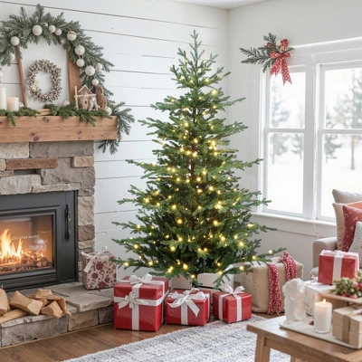 LuxenHome 6Ft Pre-Lit Artificial Fir Christmas Tree, Green Branches With Warm Lights & Metal Stand 8 LuxenHome 6Ft Pre-Lit Artificial Fir Christmas Tree, Green Branches With Warm Lights & Metal Stand - Image 6