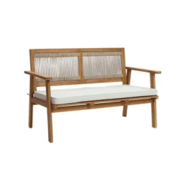 LuxenHome Outdoor Acacia Wood Rope Back 4-Piece Patio Seating With Cushions And Coffee Table Set -Garden GUEST ca1380ff 31b9 40f0 836a f004d312f1e3