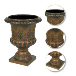 LuxenHome Weathered Brown Decorative MgO Urn Planter -Garden GUEST ca96e08e 00c7 4e33 b3eb d84da6c827c7