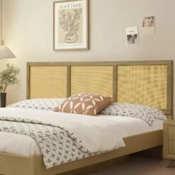 LuxenHome Natural Finish Rubberwood With Rattan Panels Headboard, Queen Brown -Garden GUEST caa0fff3 521b 4465 b81e 1a6561fc1d0c