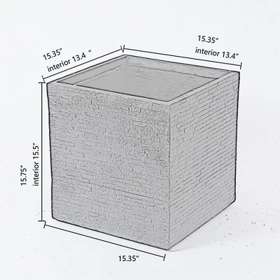 LuxenHome 15.75-Inch Square Gray MgO Planter 4 LuxenHome 15.75-Inch Square Gray MgO Planter - Image 2